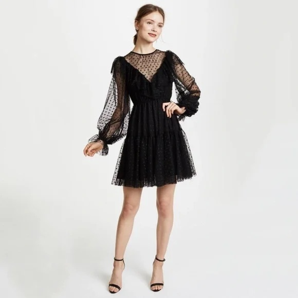 Milly Black Sheer Polka Dot Dress